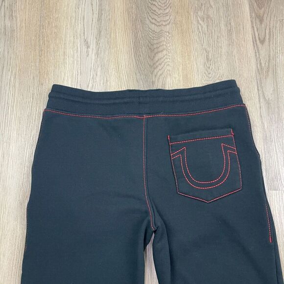 True Religion Pants Mens Large Black Jogg Sweatpants Contrast Stitching Logo - Picture 6 of 9
